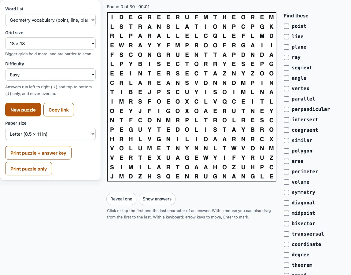 Geometry word search example